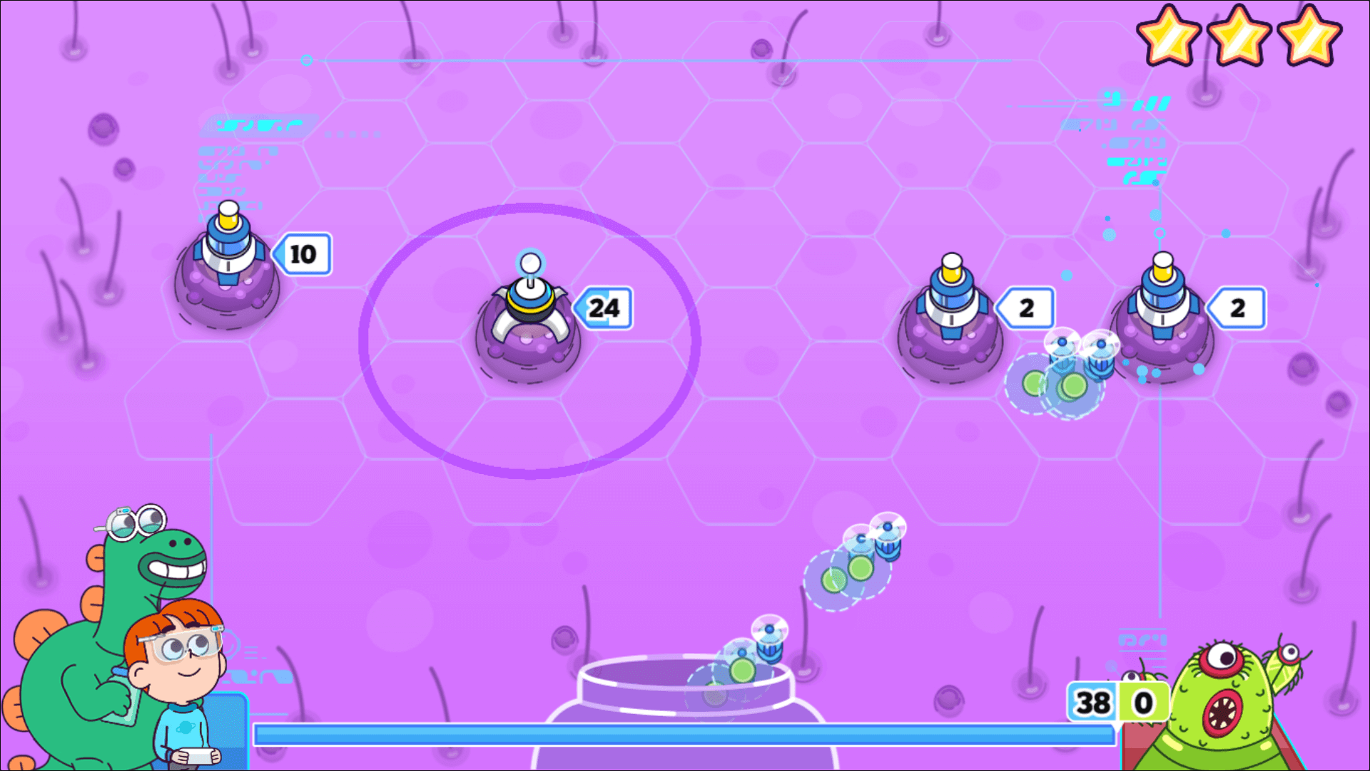 Bug Off gameplay showing player tapping to squash crawling bugs on screen