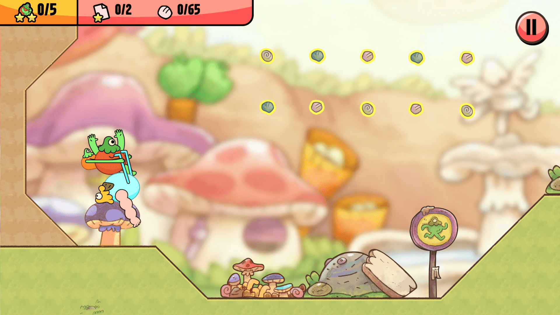 Fungie Sling gameplay – Seth being launched from a slingshot in a colorful puzzle level1