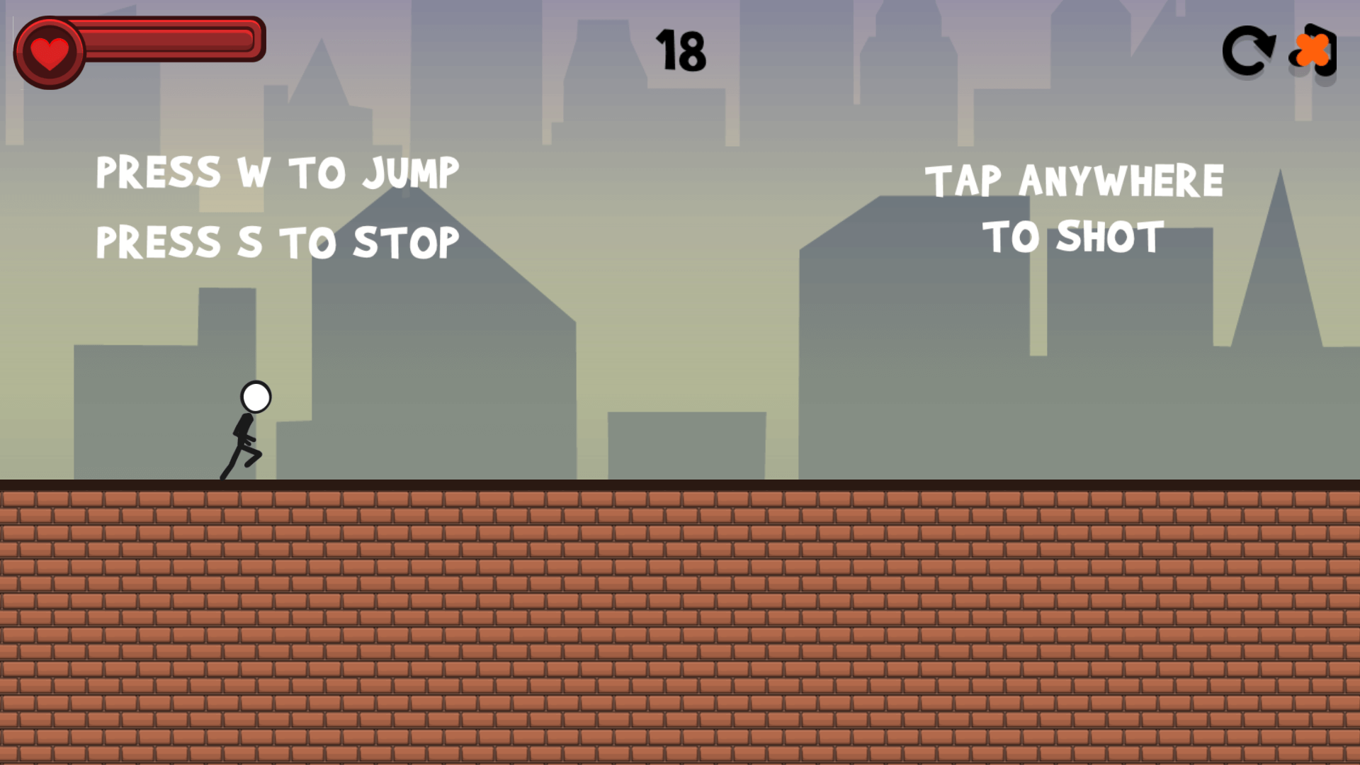 Stickman hero with a bazooka jumping over a chasm in Stickman Race2